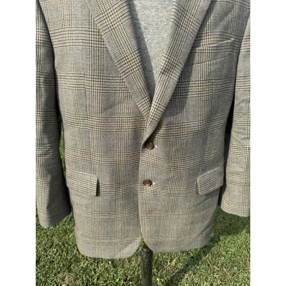 Lauren Ralph Lauren Blazer Mens 44R Gray Lambswool Plaid Tweed Sport Coat